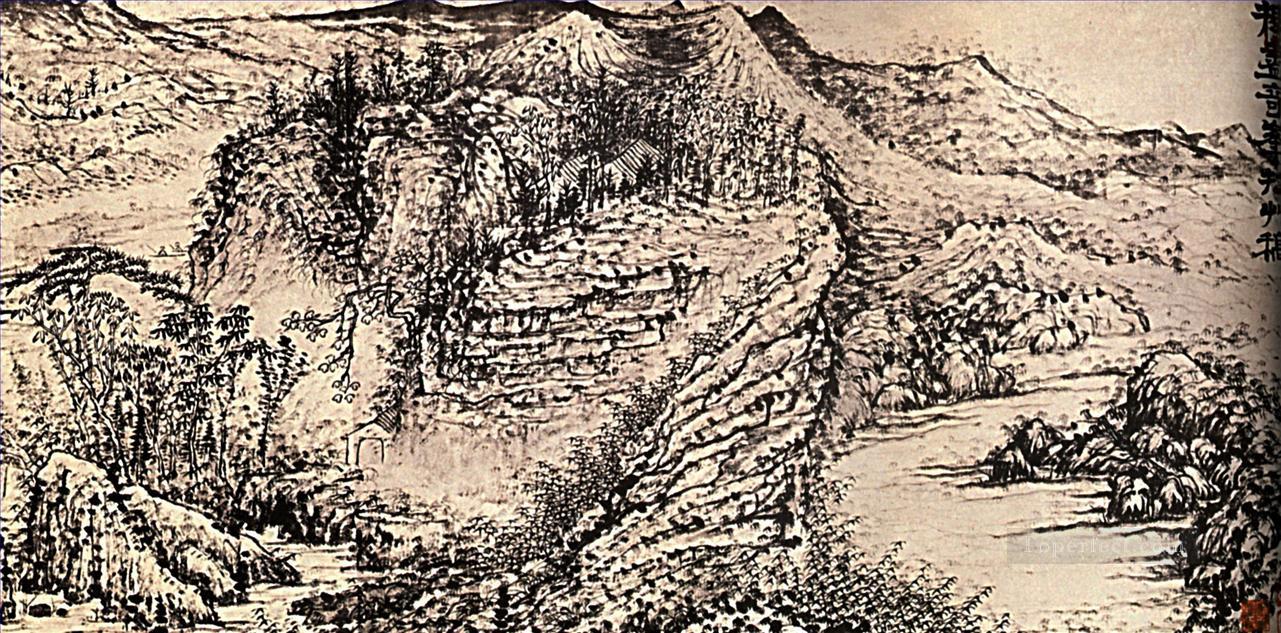 Shitao, recorrí todas las montañas fabulosas y arreglé el boceto en tinta china antigua de 1691. Pintura al óleo
